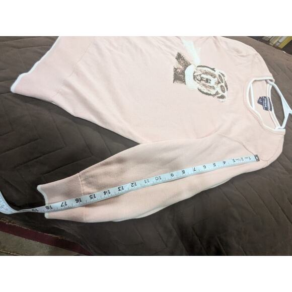 Pink aviator bear graphic knit sweater 100% supima cotton by Land's End size L - Picture 9 of 11